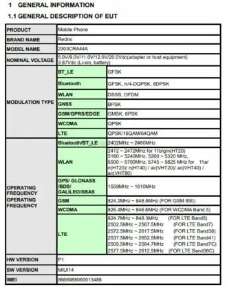 redmi 2303cra44a (redmi note 12s?) arrives on the fcc listing, confirms fast charging and a new camera